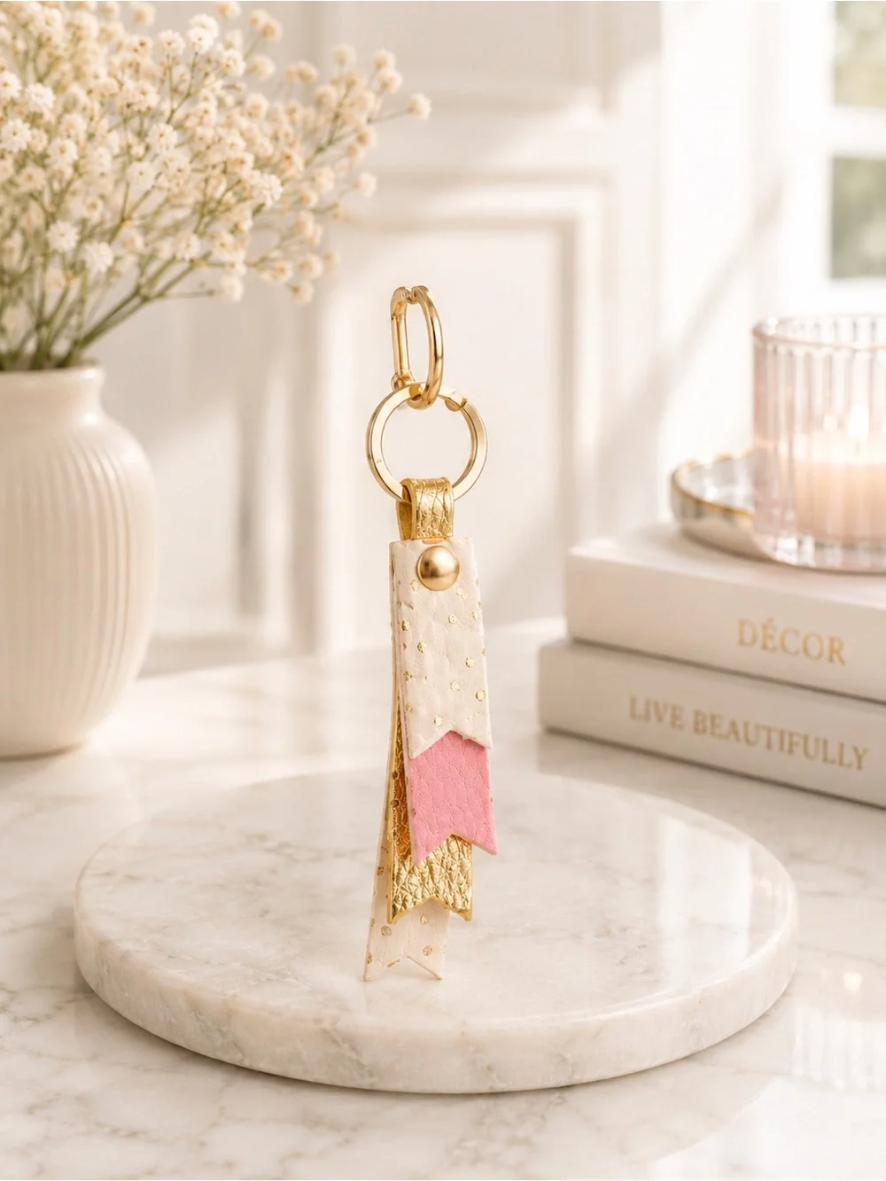 LC Lauren Conrad Pink Gold Tiered Keychain Fob Cute Gift Tassel NWT